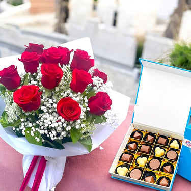Chocolate Box with Red Roses